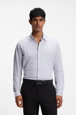 Regular-fit shirt in knitted cotton piqu&eacute;, White Patterned