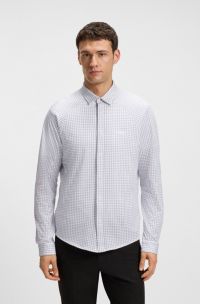 Regular-fit shirt in knitted cotton piqué, White Patterned