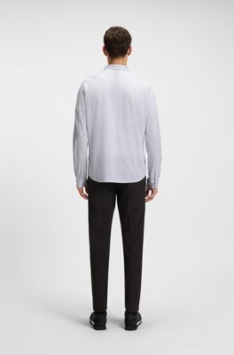 Camicia regular fit in piqu&eacute; di cotone effetto maglia, Bianco a motivi