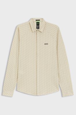 Regular-Fit Hemd aus gestricktem Baumwoll-Piqu&eacute;, Beige gemustert