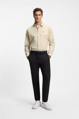 Regular-fit shirt in knitted cotton piqu&eacute;, Beige Patterned