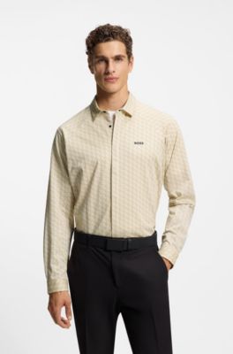 Regular-fit shirt in knitted cotton piqu&eacute;, Beige Patterned