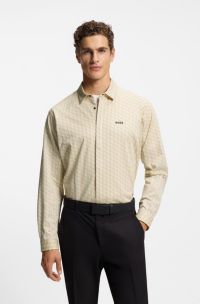 Regular-fit shirt in knitted cotton piqué, White