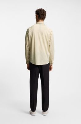 Regular-fit shirt in knitted cotton piqu&eacute;, Beige Patterned