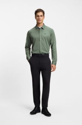 Regular-fit shirt in knitted cotton piqu&eacute;, Green Patterned