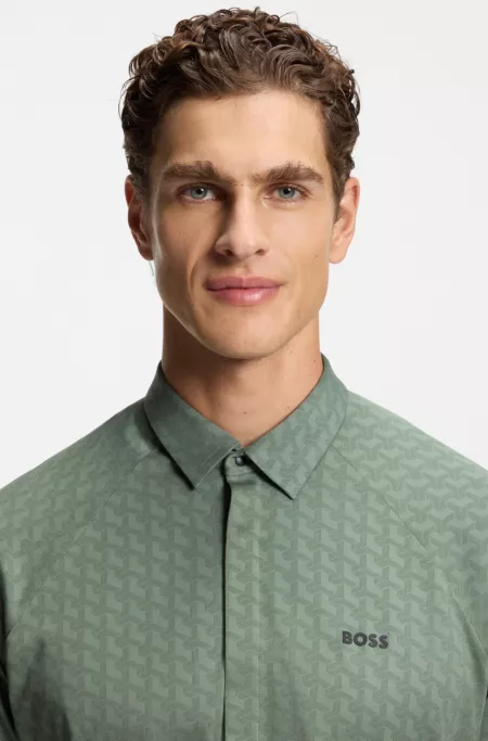 Regular-fit shirt in knitted cotton piqué