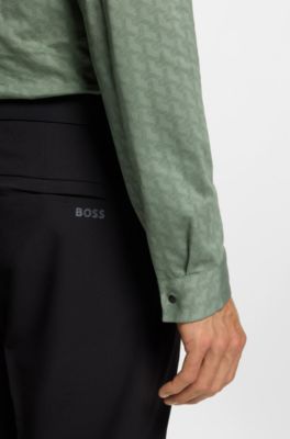 Regular-fit shirt in knitted cotton piqu&eacute;, Green Patterned