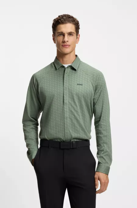 Regular-fit shirt in knitted cotton piqué