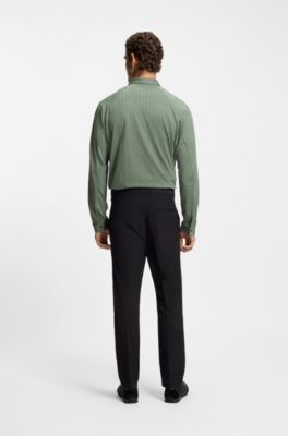 Regular-fit shirt in knitted cotton piqu&eacute;, Green Patterned