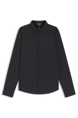 Regular-fit shirt in knitted cotton piqu&eacute;, Dark Blue