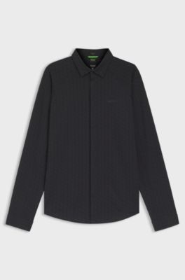 Regular-fit shirt in knitted cotton piqu&eacute;, Black Patterned