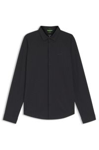 Regular-fit shirt in knitted cotton piqué, Dark Blue