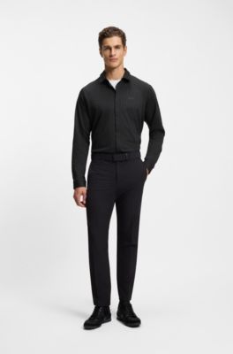 Regular-fit shirt in knitted cotton piqu&eacute;, Black Patterned