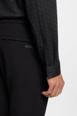 Regular-fit shirt in knitted cotton piqu&eacute;, Black Patterned