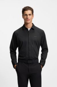 Regular-fit shirt in knitted cotton piqué, Dark Blue
