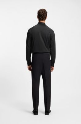 Regular-fit shirt in knitted cotton piqu&eacute;, Black Patterned