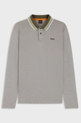 Polo shirt in cotton piqu&eacute; with striped collar, Light Grey