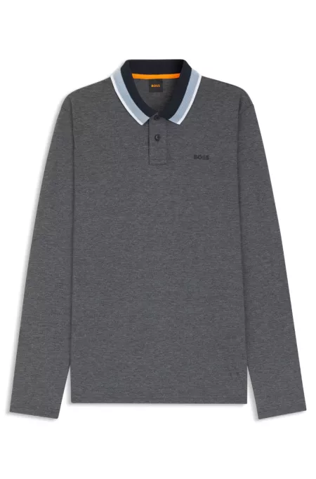 Polo en piqué de coton avec col à rayures