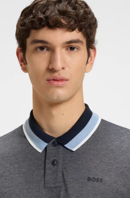 Polo shirt in cotton piqué with striped collar