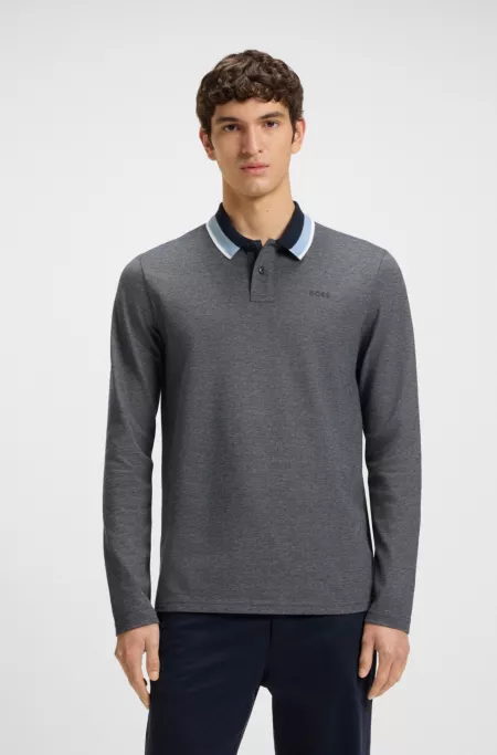 Polo shirt in cotton piqué with striped collar