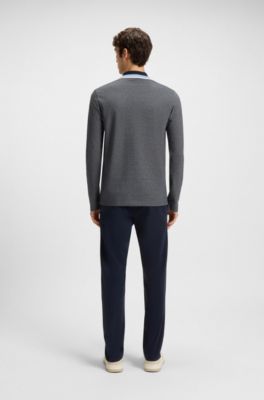 Polo shirt in cotton piqu&eacute; with striped collar, Dark Grey