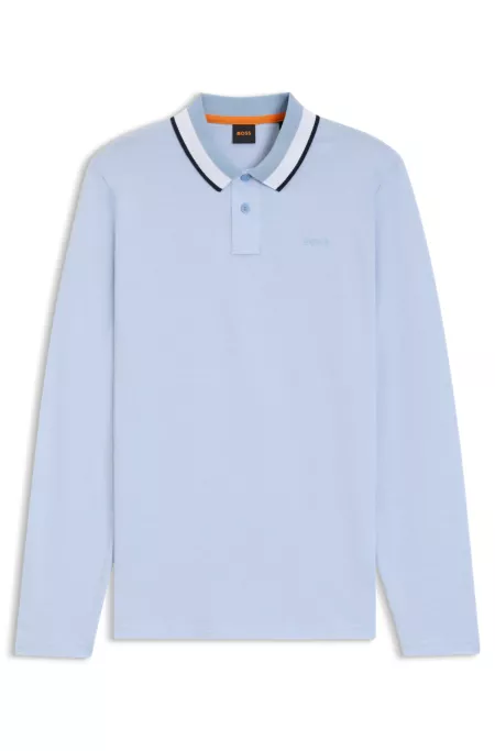 Polo en piqué de coton avec col à rayures