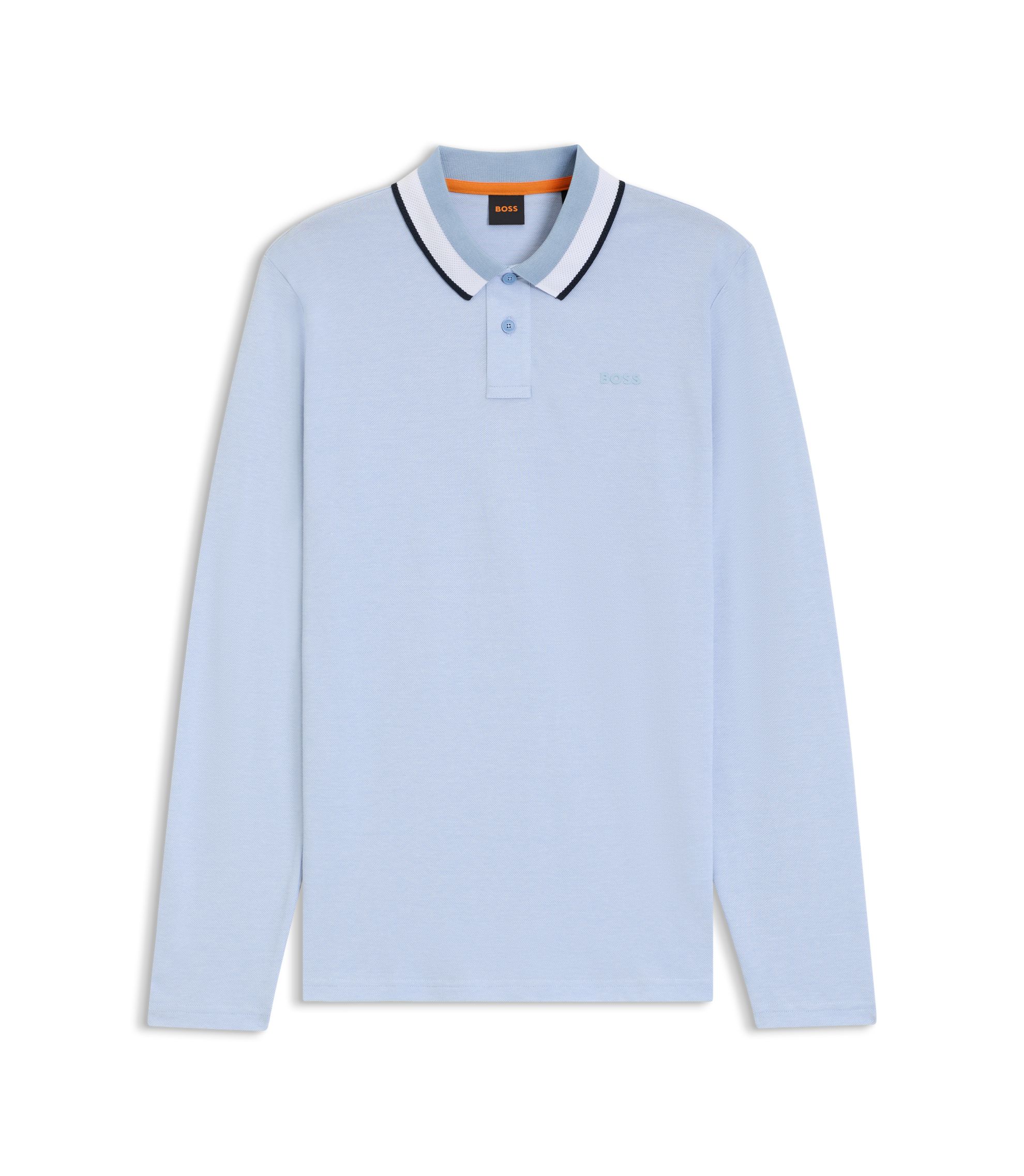 BOSS - ポロシャツ コットンピケ ストライプカラー - ライトブルー