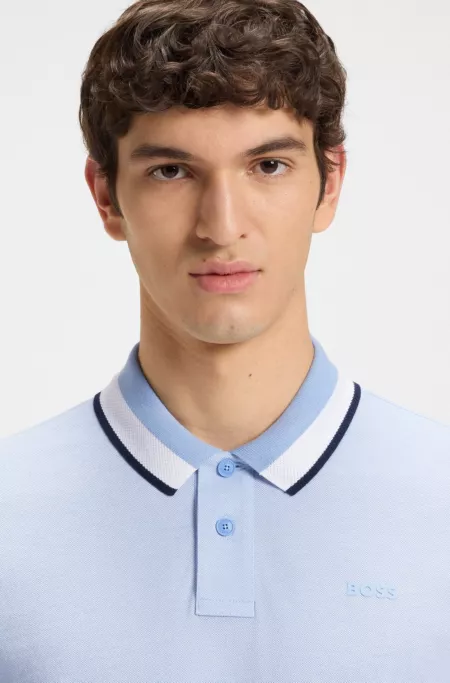 Polo en piqué de coton avec col à rayures