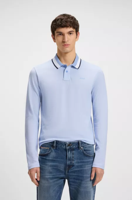 Polo en piqué de coton avec col à rayures