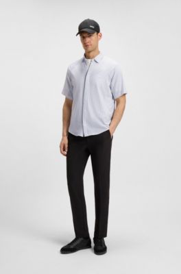 Camicia regular fit in piqu&eacute; di cotone effetto maglia, Bianco a motivi