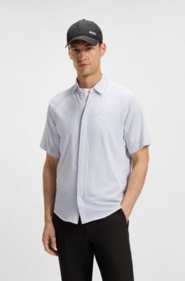 Regular-fit shirt in knitted cotton piqu&eacute;, White Patterned