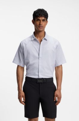 Regular-fit shirt in knitted cotton piqu&eacute;, White Patterned