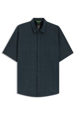 Regular-fit shirt in knitted cotton piqu&eacute;, Blue Patterned