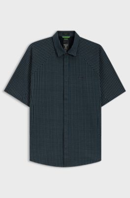 Regular-Fit Hemd aus gestricktem Baumwoll-Piqu&eacute;, Blau gemustert
