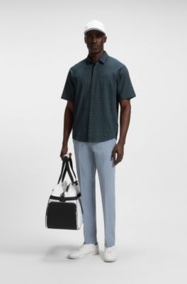 Camicia regular fit in piqu&eacute; di cotone effetto maglia, Blu a motivi