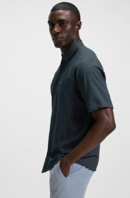 Regular-fit shirt in knitted cotton piqu&eacute;, Blue Patterned