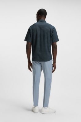 Camicia regular fit in piqu&eacute; di cotone effetto maglia, Blu a motivi