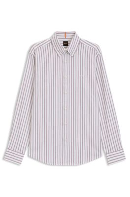 Regular-Fit Hemd aus gestreifter Stretch-Baumwolle, Rot gestreift