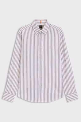 Regular-fit shirt in striped stretch cotton, Red Stripes
