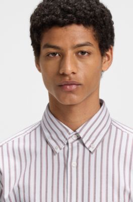 Camicia regular fit in cotone elasticizzato a righe, Strisce rosse