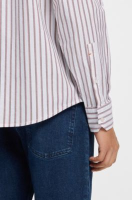 Regular-fit shirt in striped stretch cotton, Red stripes