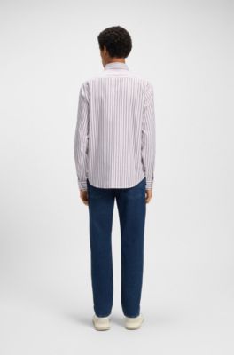 Regular-fit shirt in striped stretch cotton, Red stripes