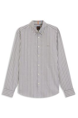 Regular-fit shirt in striped stretch cotton, White stripes