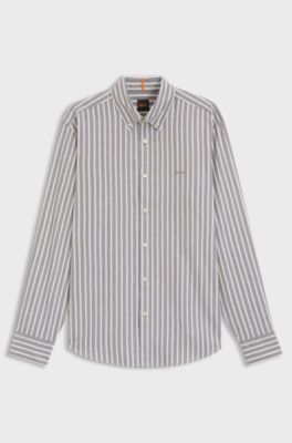 Regular-fit shirt in striped stretch cotton, White stripes