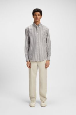 Regular-fit shirt in striped stretch cotton, White stripes