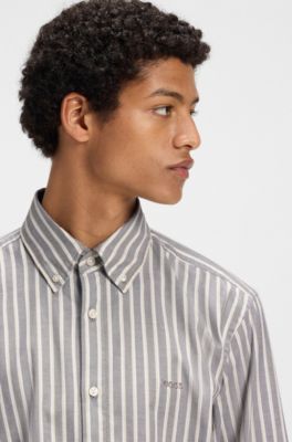 Regular-fit shirt in striped stretch cotton, White stripes