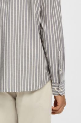 Regular-fit shirt in striped stretch cotton, White stripes