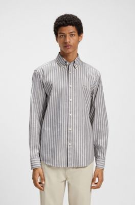 Regular-fit shirt in striped stretch cotton, White stripes