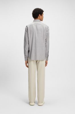 Regular-fit shirt in striped stretch cotton, White stripes