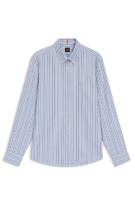Camicia regular fit in cotone elasticizzato a righe, Righe azzurre